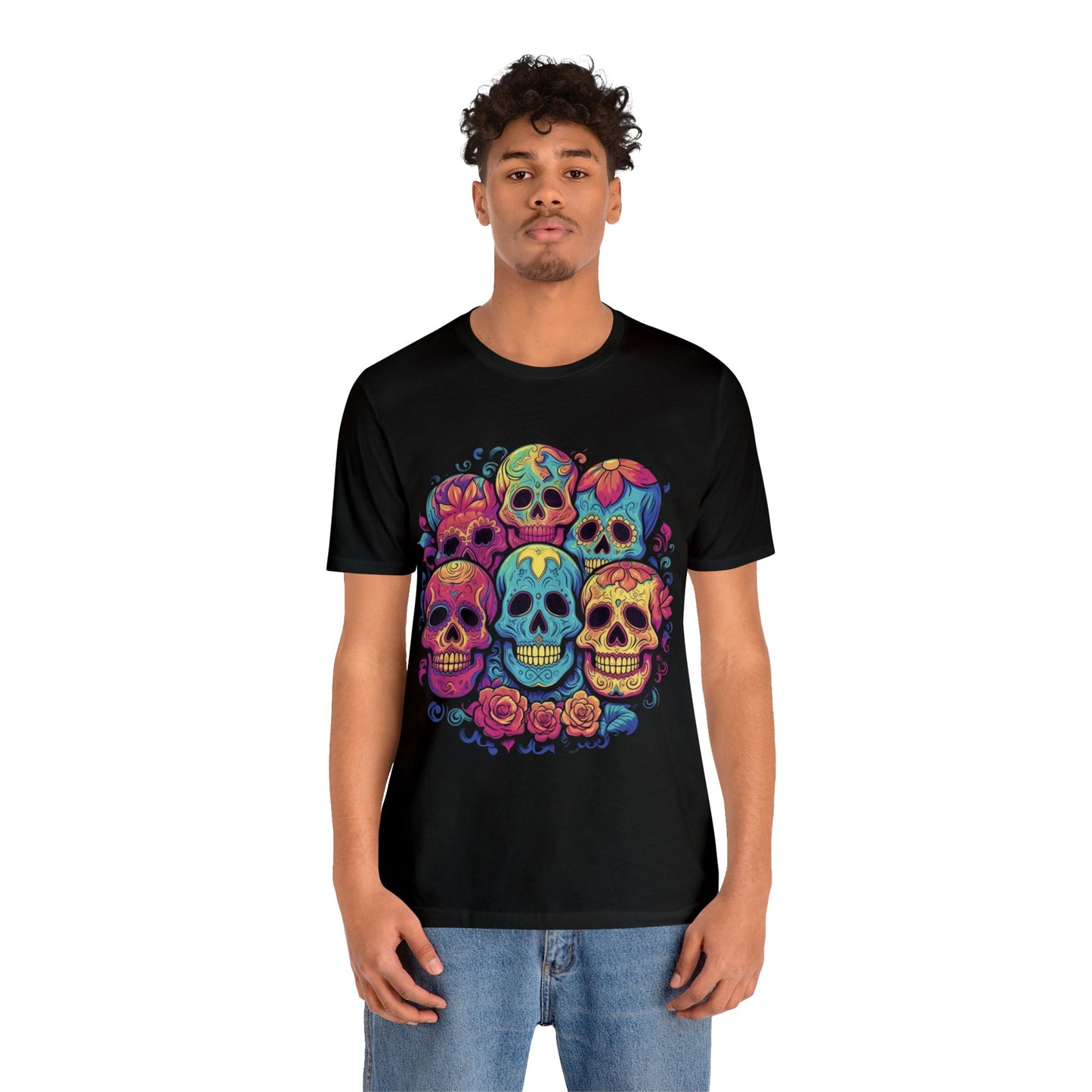 smiling sugar skulls trippy colorful Unisex Jersey Short Sleeve Tee