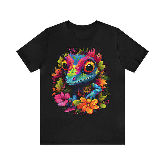 colorful cute gecko flowers Unisex Jersey Short Sleeve Tee