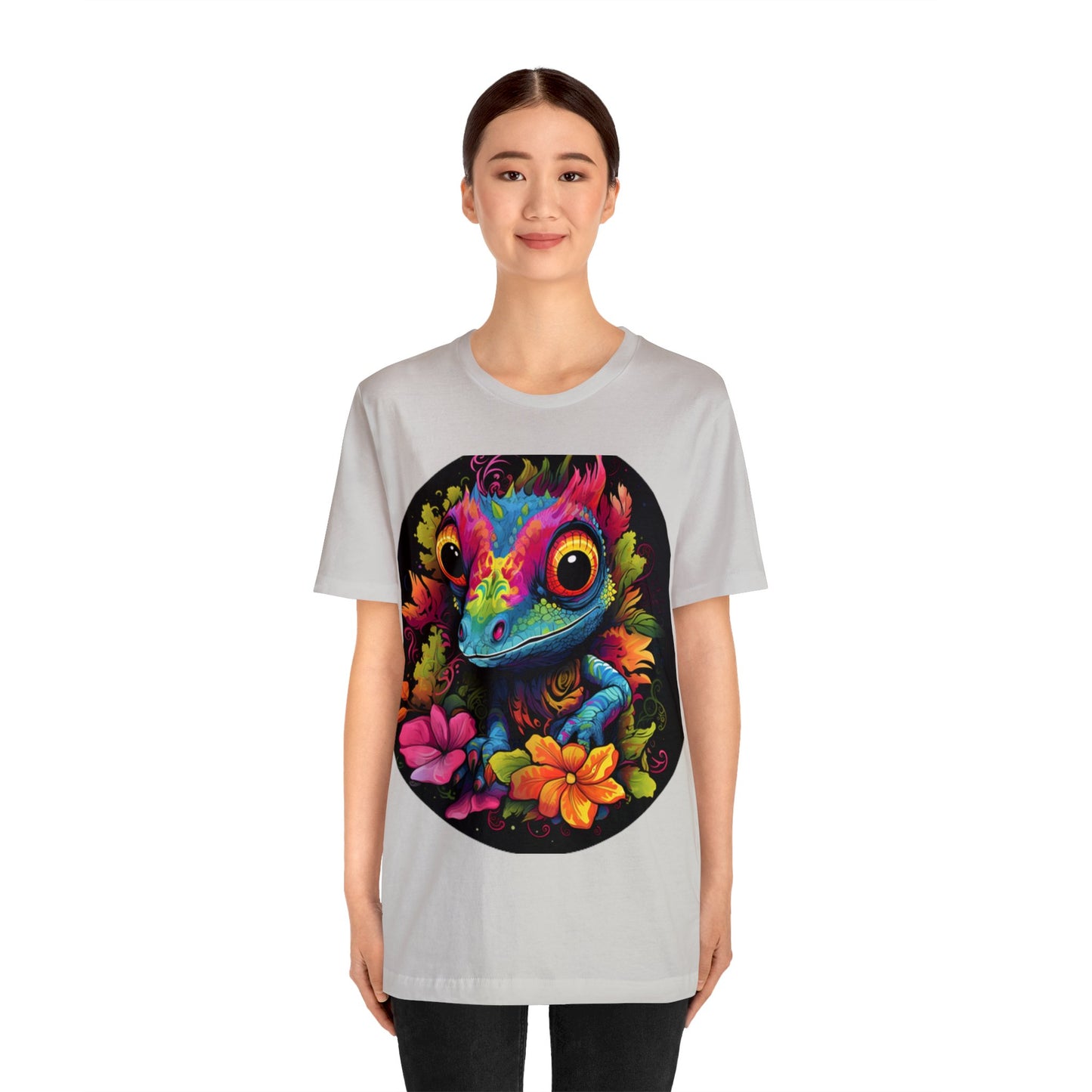 colorful cute gecko flowers Unisex Jersey Short Sleeve Tee