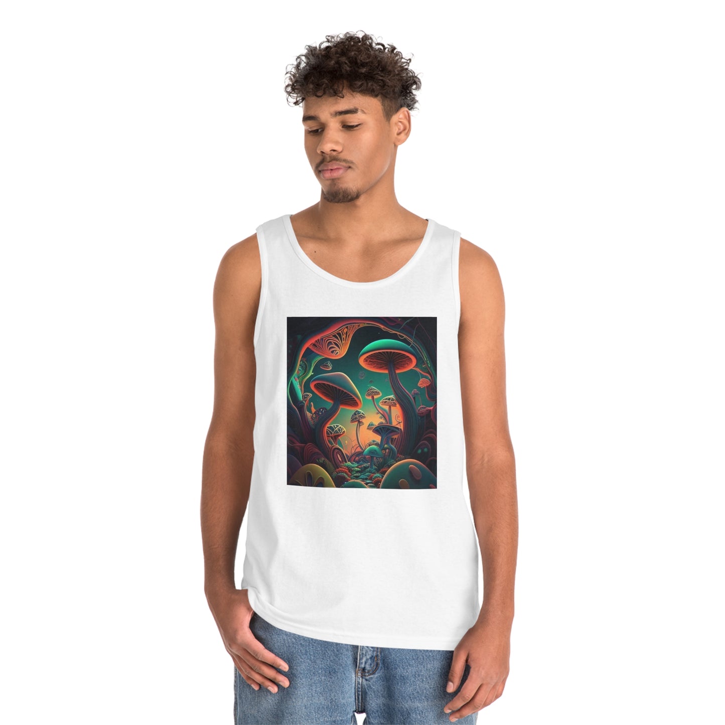 mushroom scenery trippy colorful Unisex Heavy Cotton Tank Top