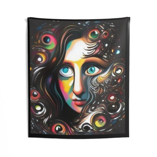 mona lisa trippy colorful Indoor Wall Tapestries