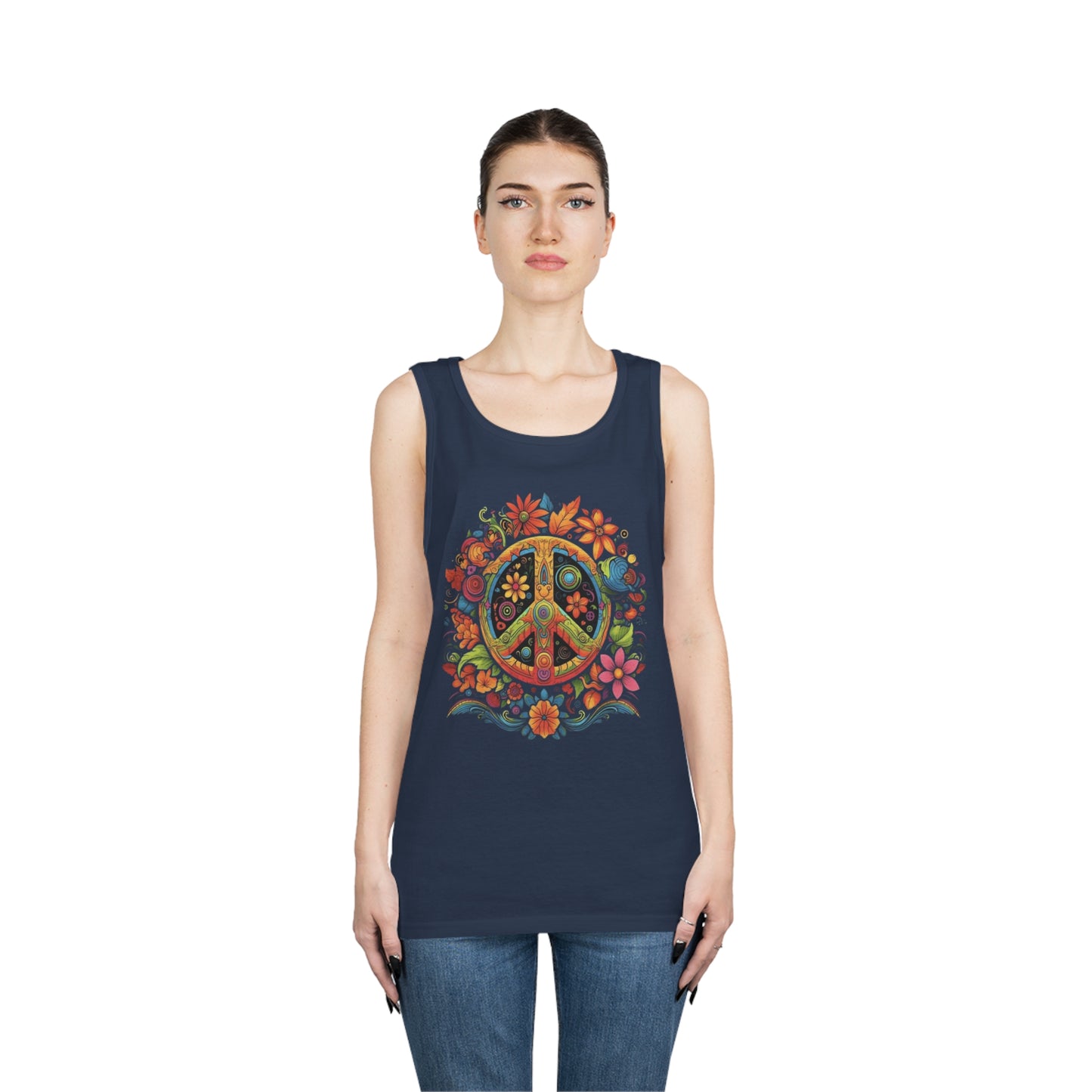 peace symbol colorful trippy Unisex Heavy Cotton Tank Top