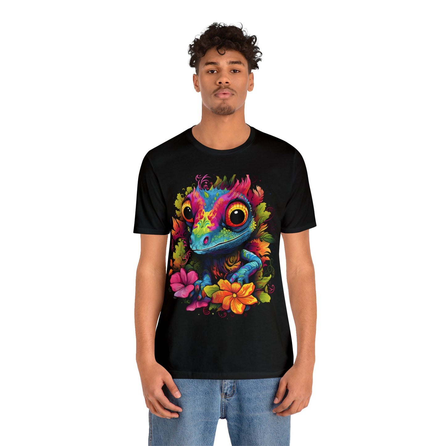 colorful cute gecko flowers Unisex Jersey Short Sleeve Tee