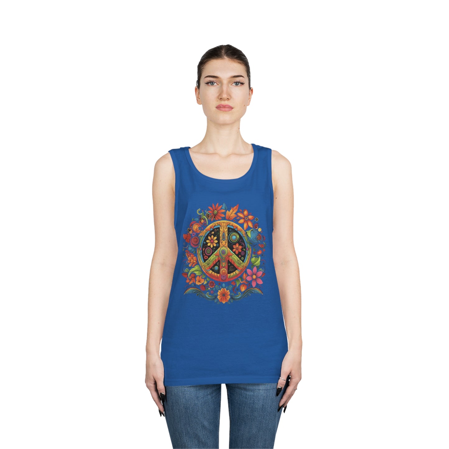 peace symbol colorful trippy Unisex Heavy Cotton Tank Top