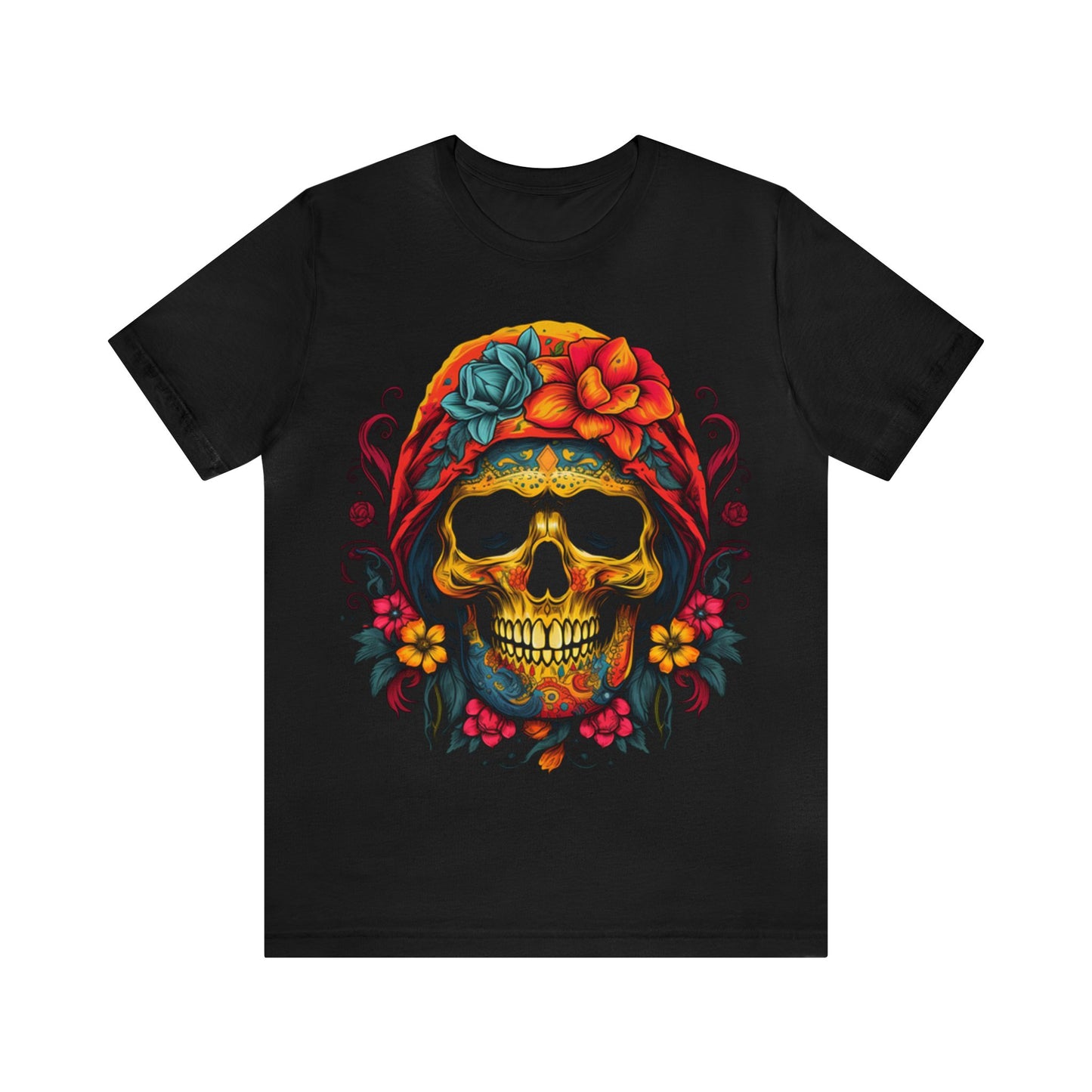 colorful sugar skull with flowers Unisex Jersey Short Sleeve Tee