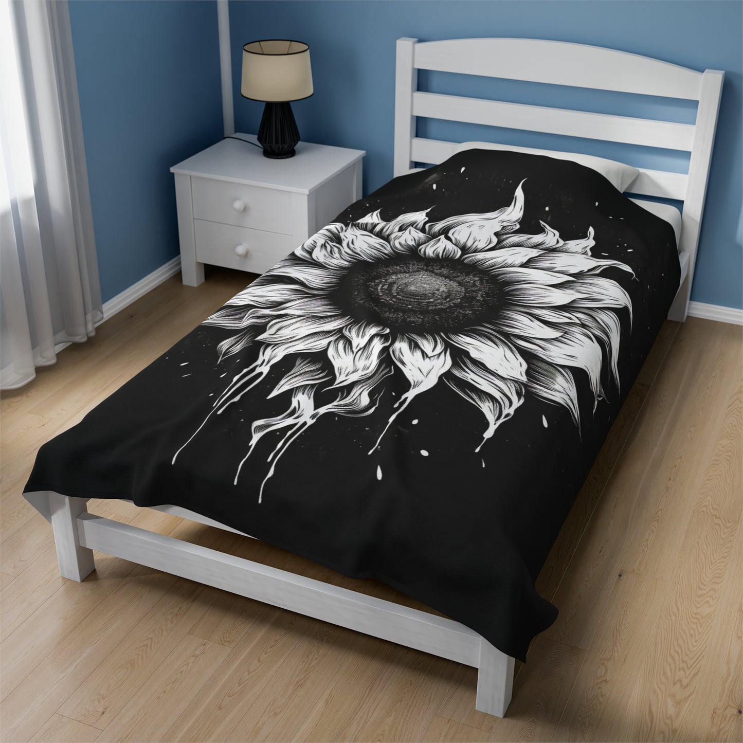 black and white sunflower Velveteen Plush Blanket