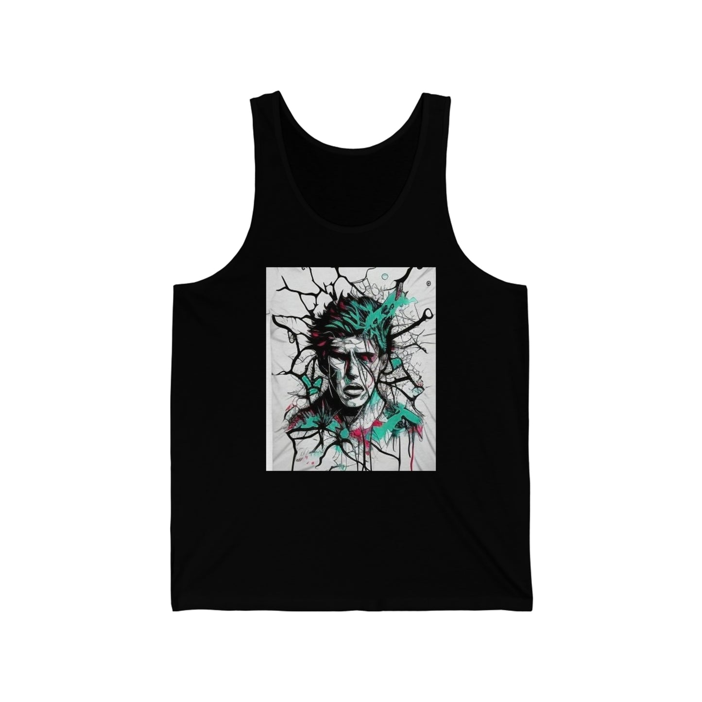 cracked mans face trippy Unisex Jersey Tank