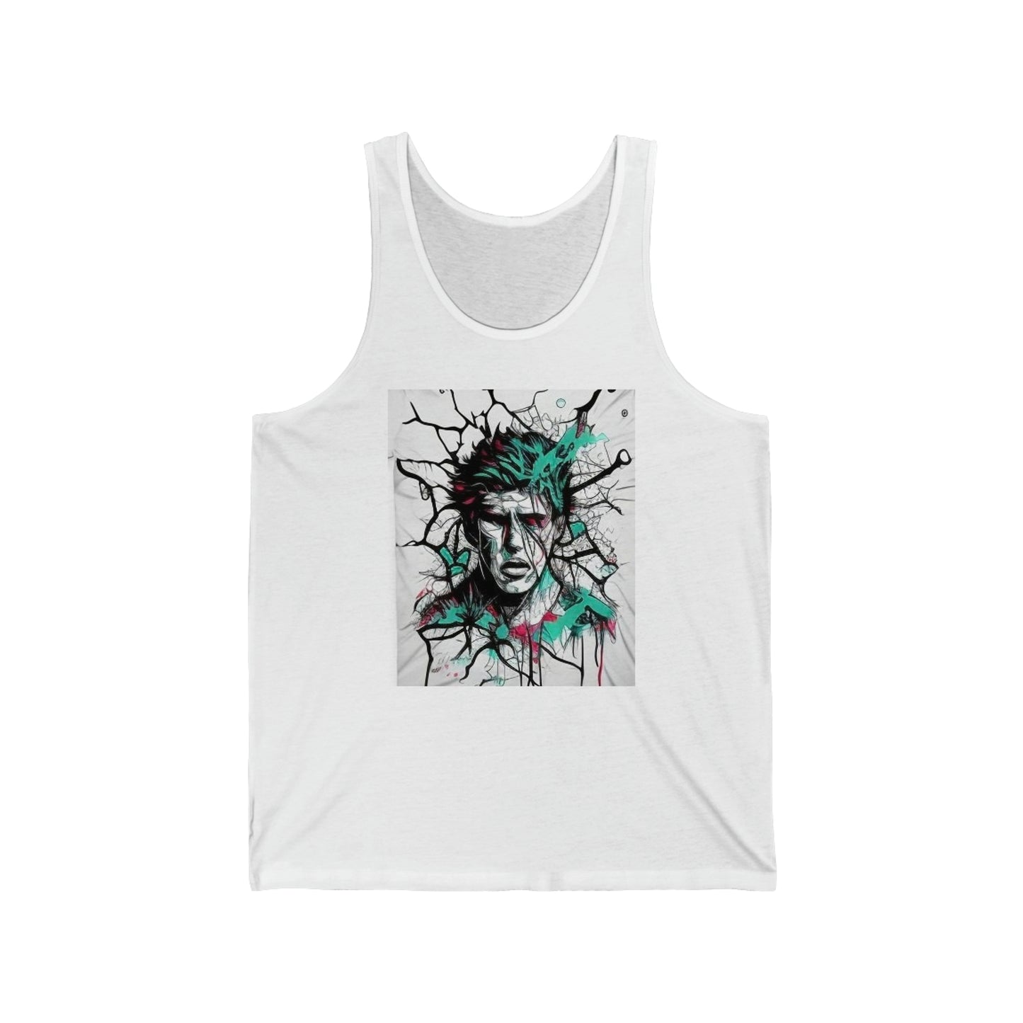 cracked mans face trippy Unisex Jersey Tank