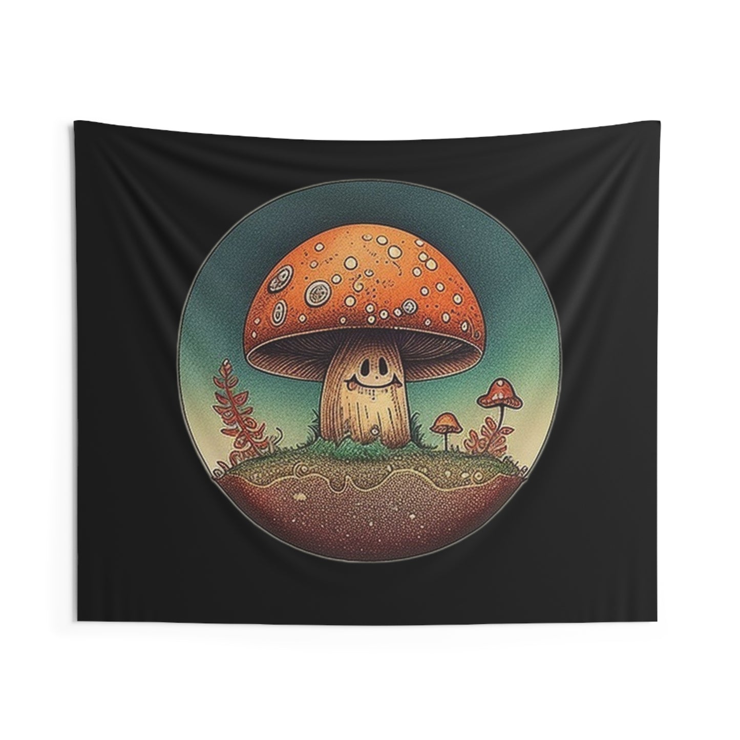 smiling mushroom trippy Indoor Wall Tapestries