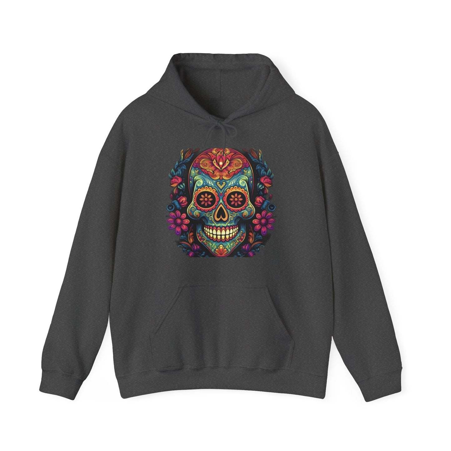 sugar skull and flowers colorful Unisex Heavy Blend™ Hooded Sweatshirt