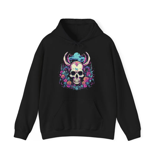 skull with horns colorful trippy Unisex Heavy Blend™ Hooded Sweatshirt