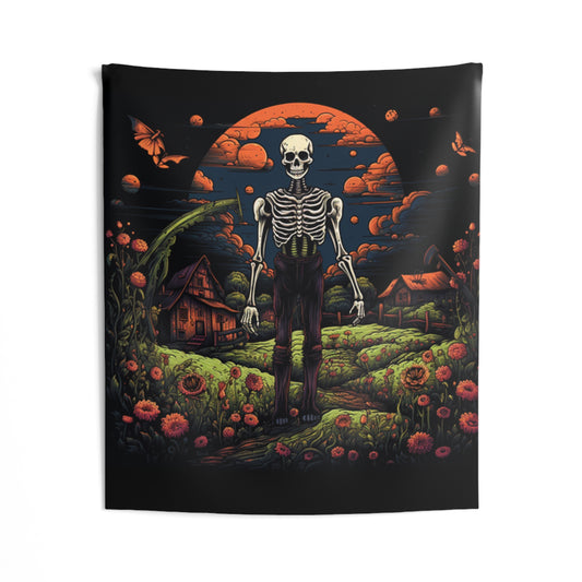 skeleton skull colorful flowers Indoor Wall Tapestries