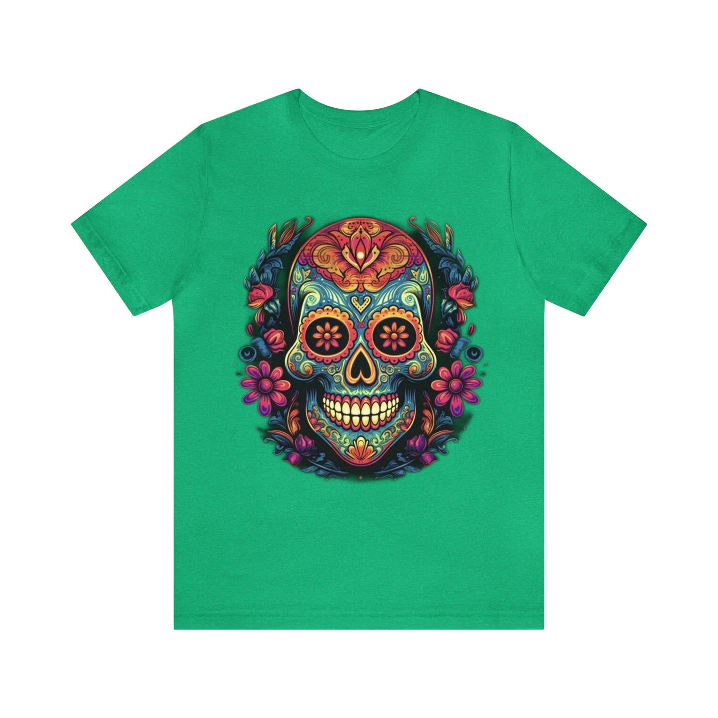 sugar skull and flowers colorful Unisex Jersey Short Sleeve Tee