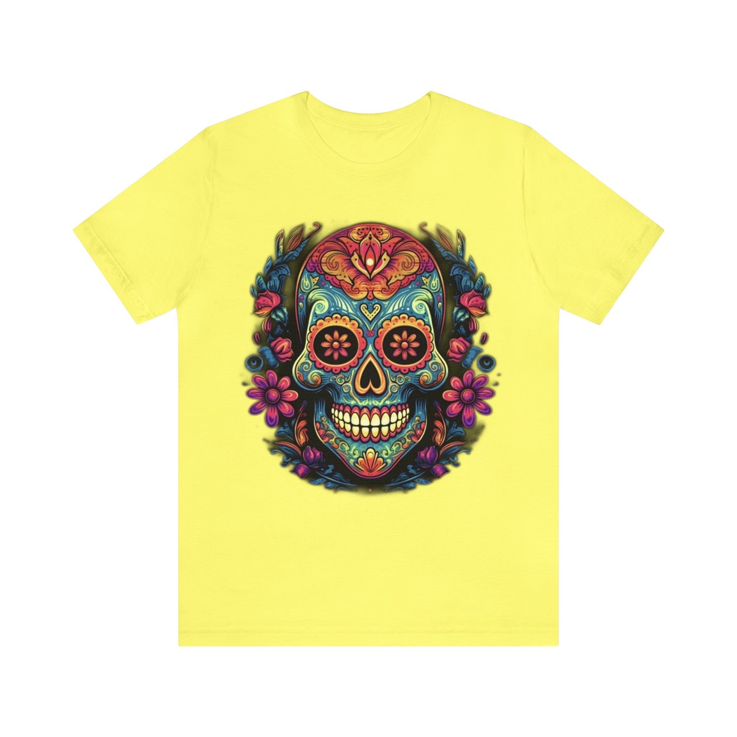 sugar skull and flowers colorful Unisex Jersey Short Sleeve Tee