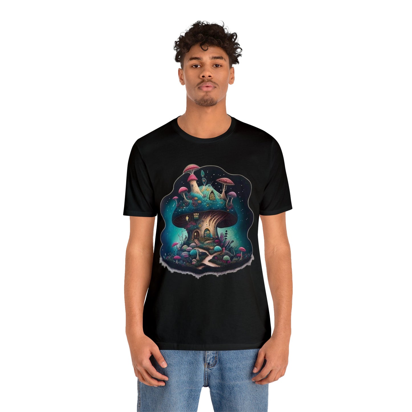 mushroom house colorful trippy Unisex Jersey Short Sleeve Tee