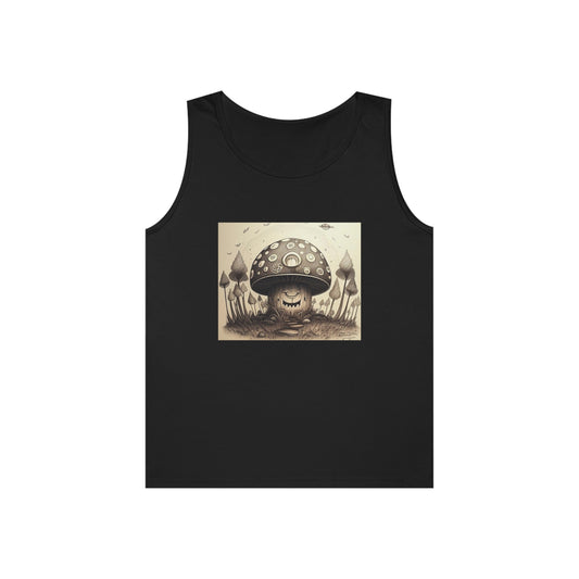 smiling blurry black and white mushroom trippy Unisex Heavy Cotton Tank Top