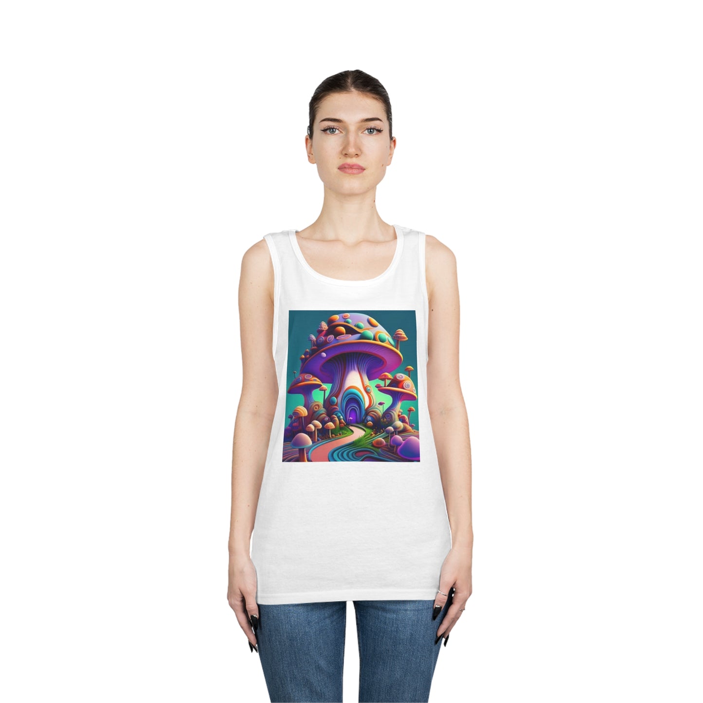 colorful trippy mushroom Unisex Heavy Cotton Tank Top