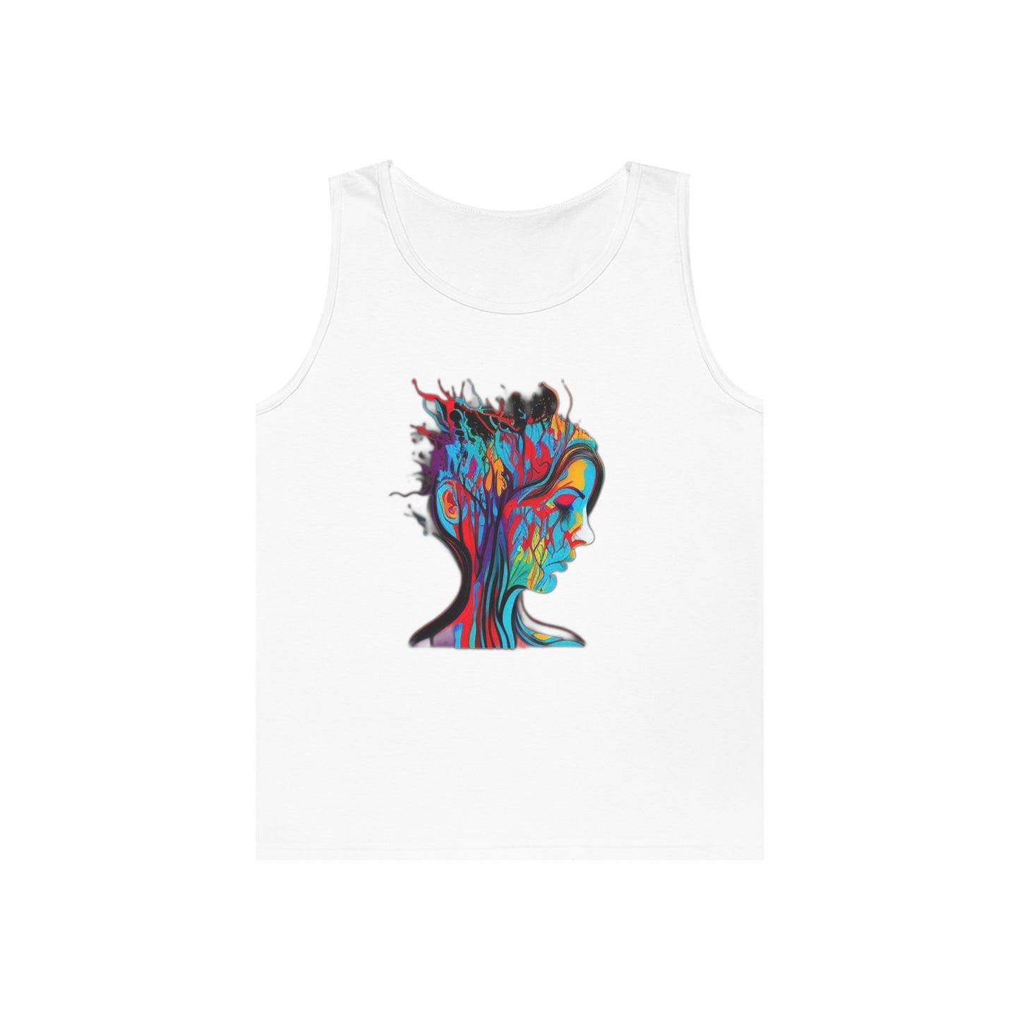 introspective colorful trippy sad face Unisex Heavy Cotton Tank Top