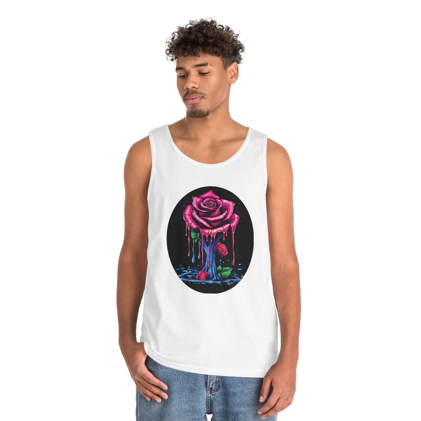 melting pink rose colorful trippy Unisex Heavy Cotton Tank Top