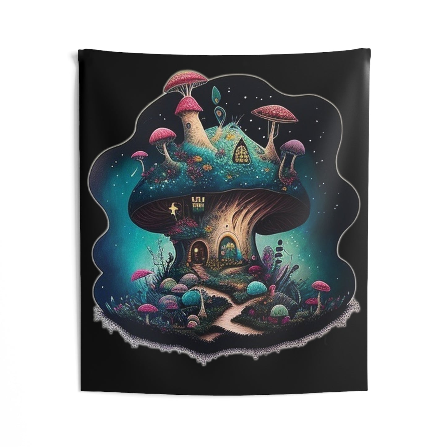 mushroom house colorful trippy Indoor Wall Tapestries