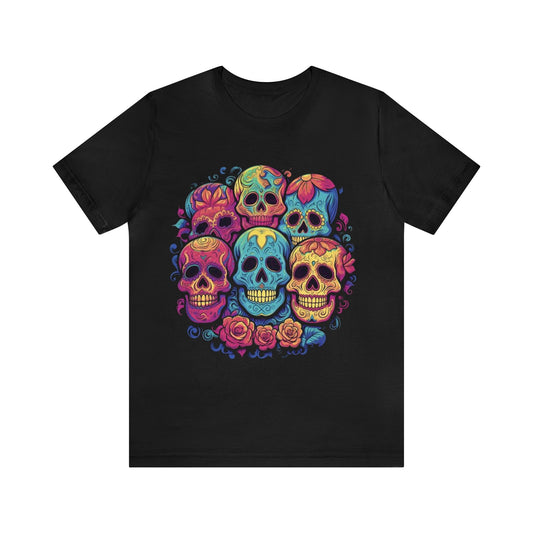 smiling sugar skulls trippy colorful Unisex Jersey Short Sleeve Tee