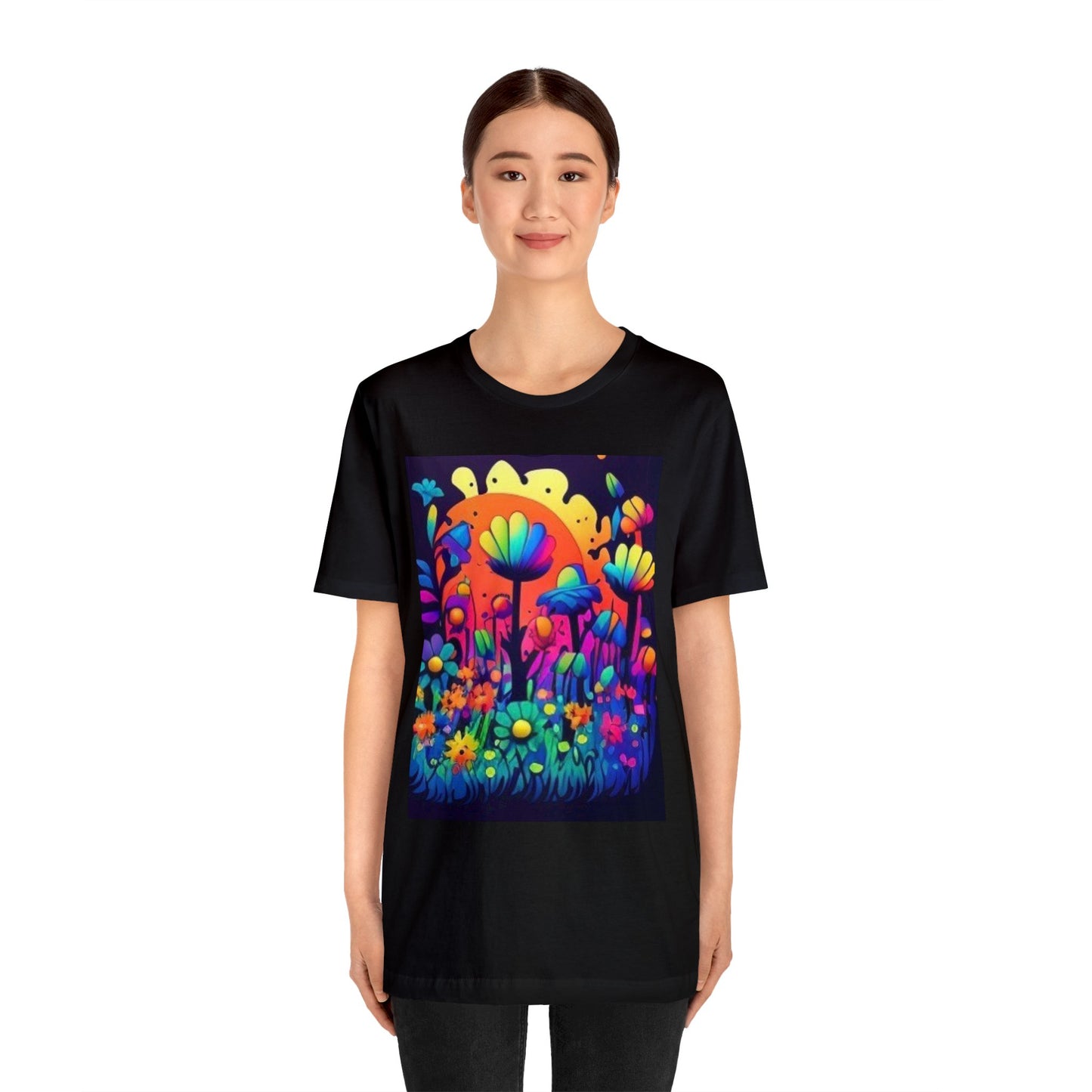 70's style trippy flowers Unisex Jersey Short Sleeve Tee