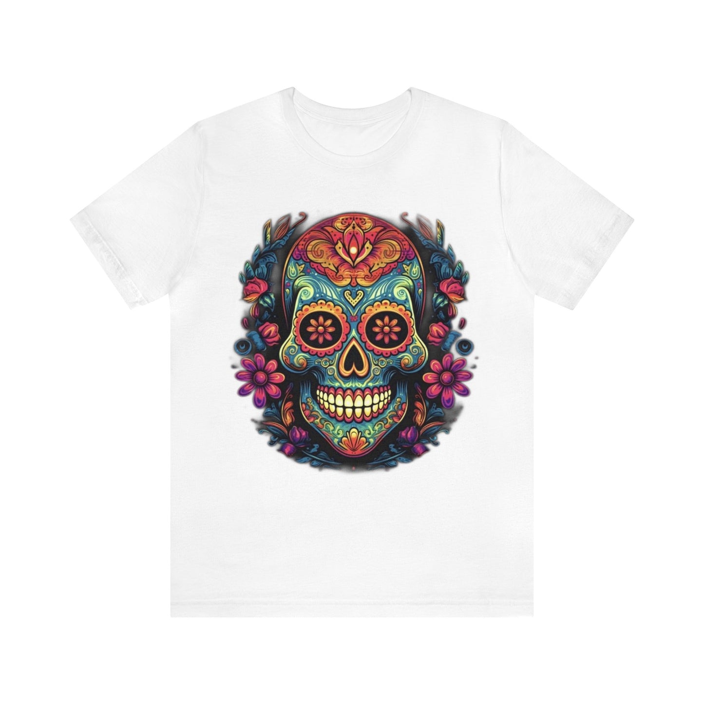 sugar skull and flowers colorful Unisex Jersey Short Sleeve Tee