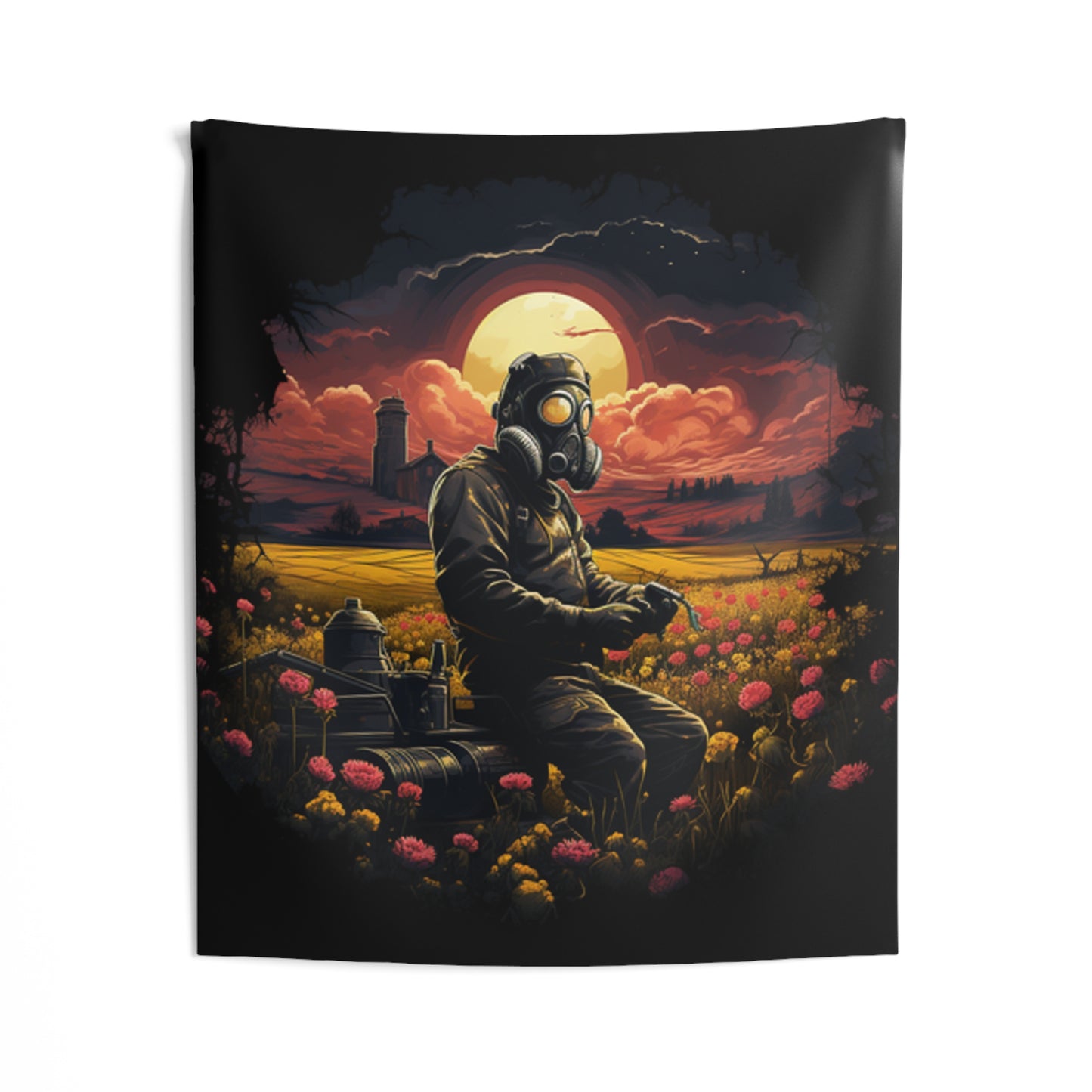 gas mask apocalyptic farmer Indoor Wall Tapestries