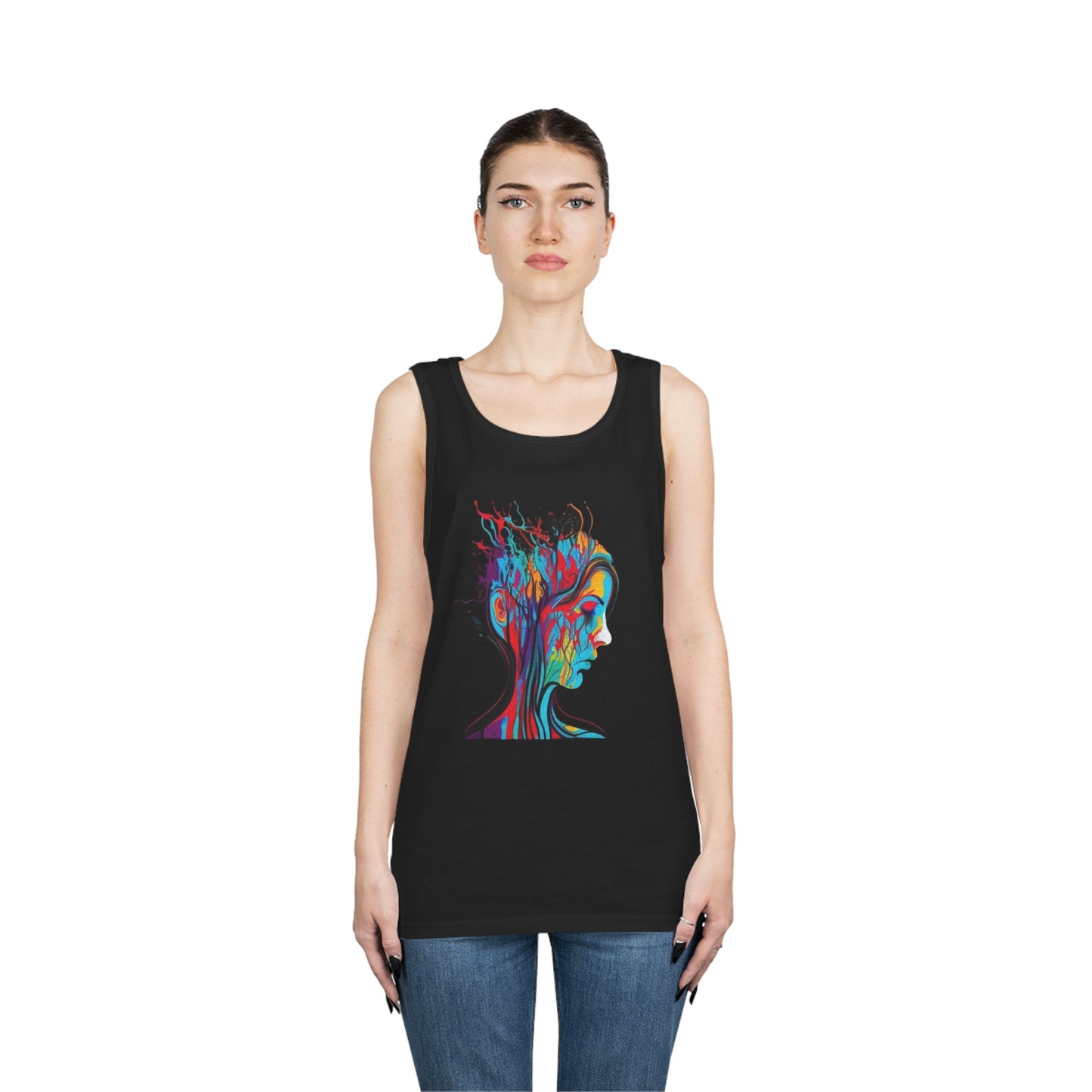 introspective colorful trippy sad face Unisex Heavy Cotton Tank Top