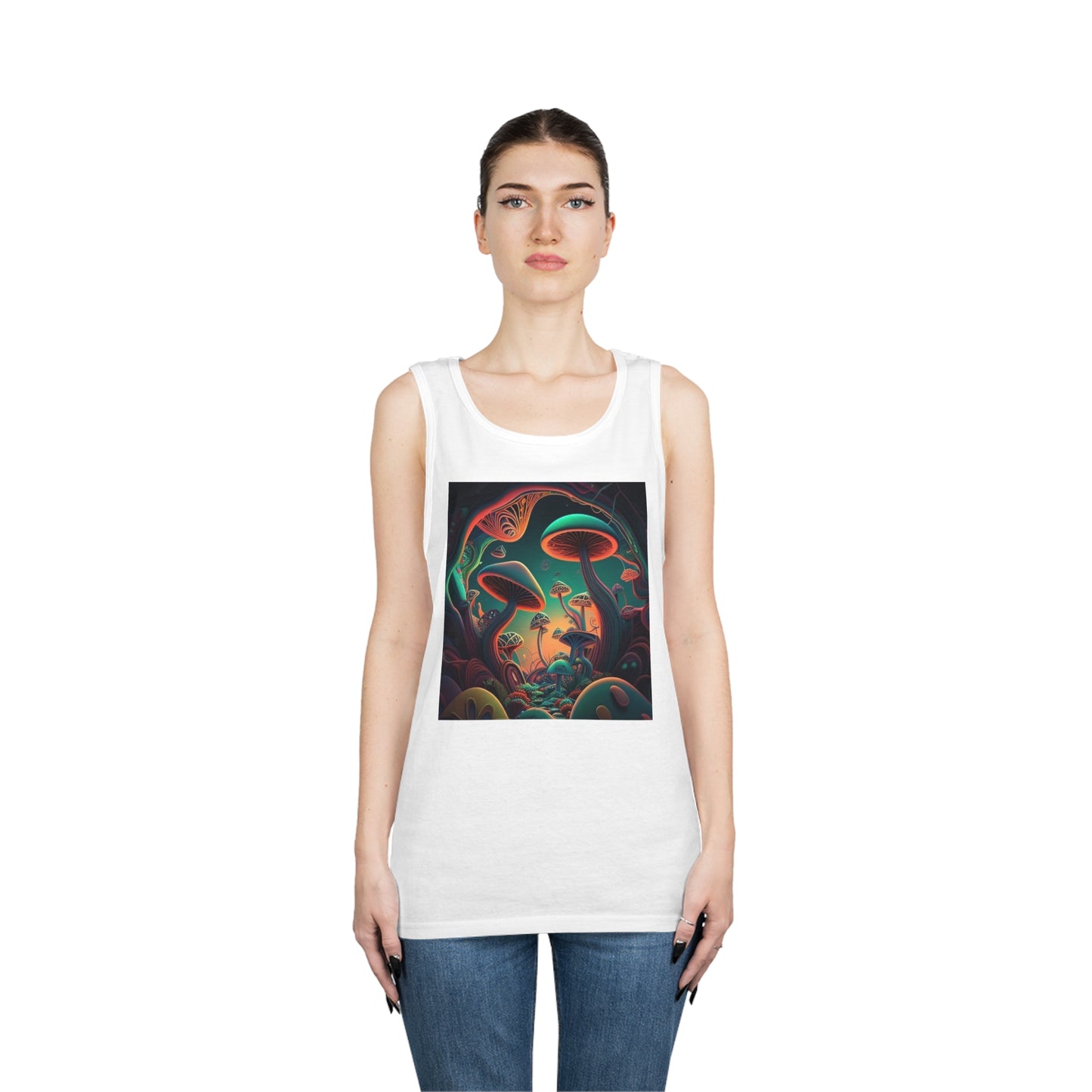 mushroom scenery trippy colorful Unisex Heavy Cotton Tank Top