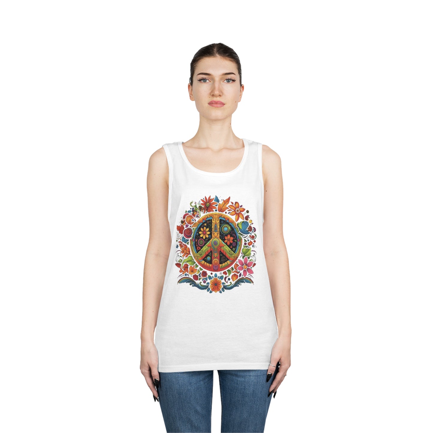 peace symbol colorful trippy Unisex Heavy Cotton Tank Top