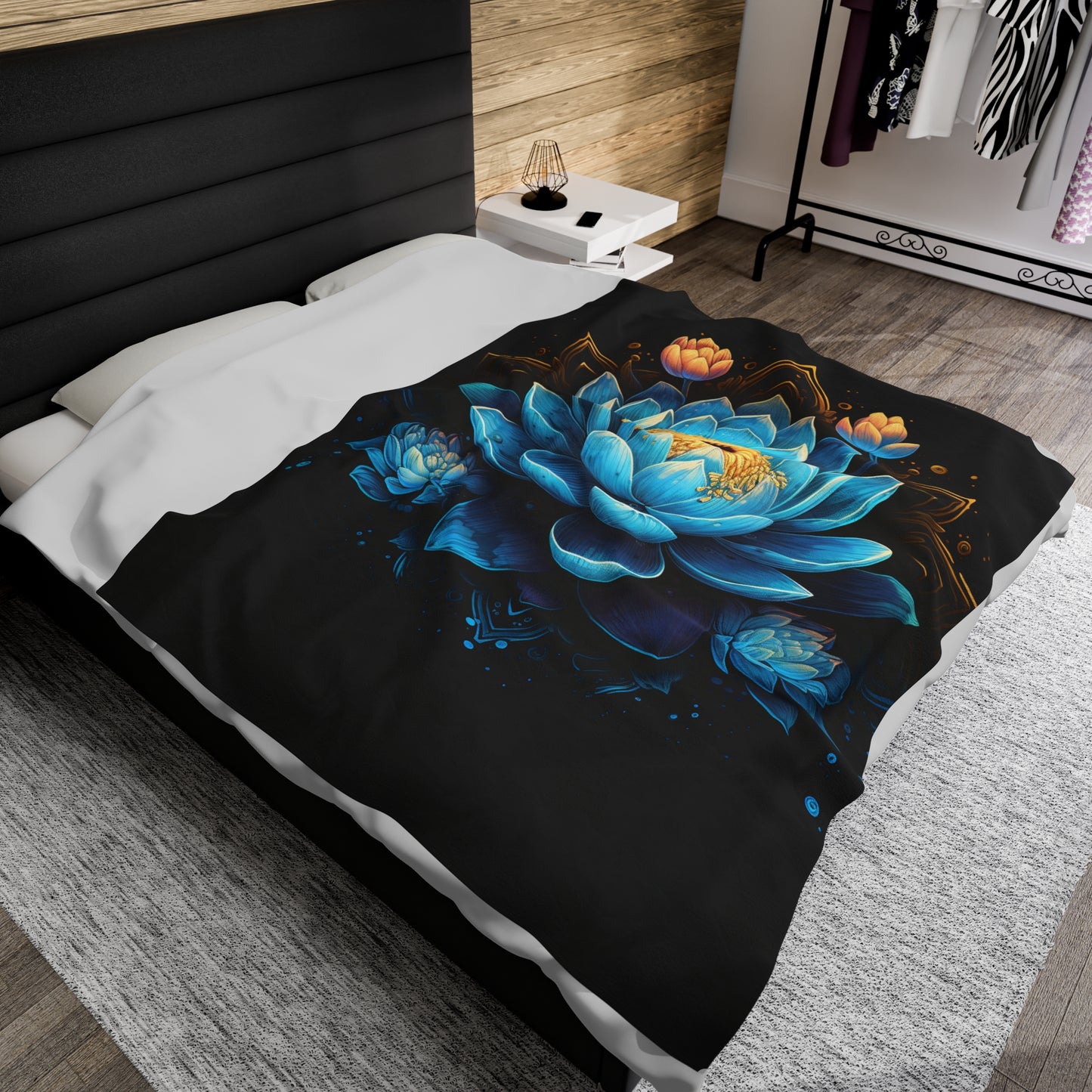 blue lotus colorful Velveteen Plush Blanket