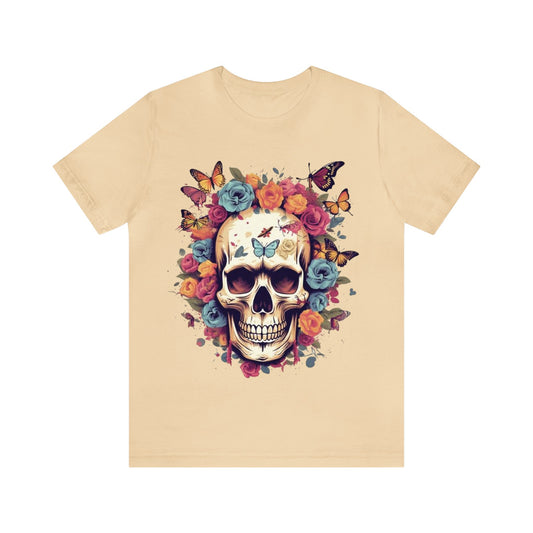 skull butterflies roses colorful Unisex Jersey Short Sleeve Tee