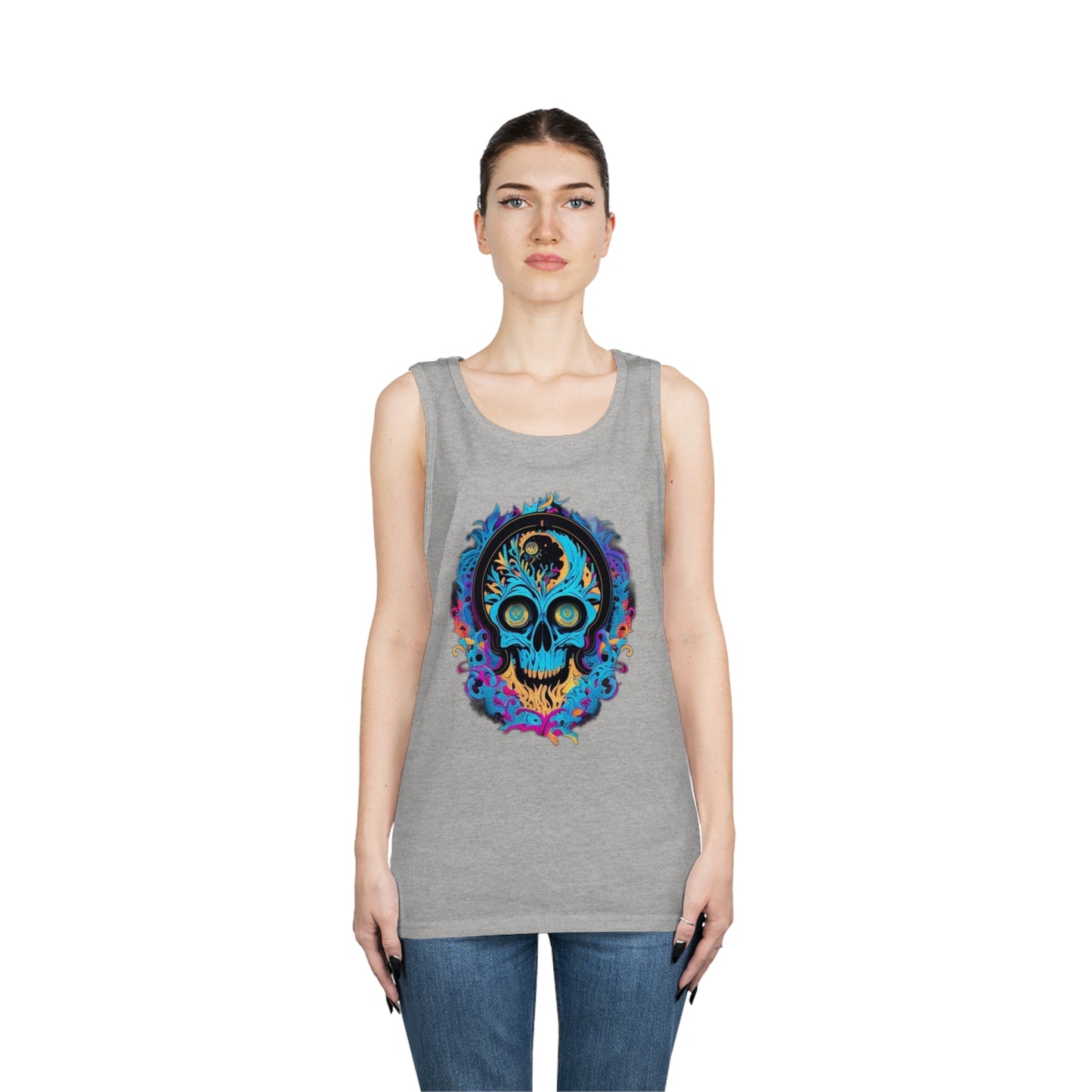 bright blue sugar skull Unisex Heavy Cotton Tank Top