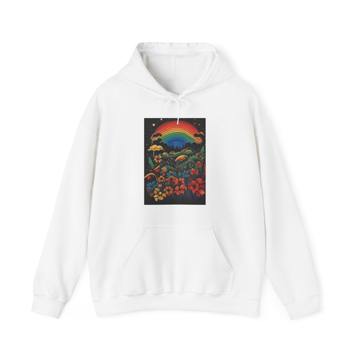 70's style rainbow and flowers colorful trippy Unisex Heavy Blend™ Hooded Sweatshirt