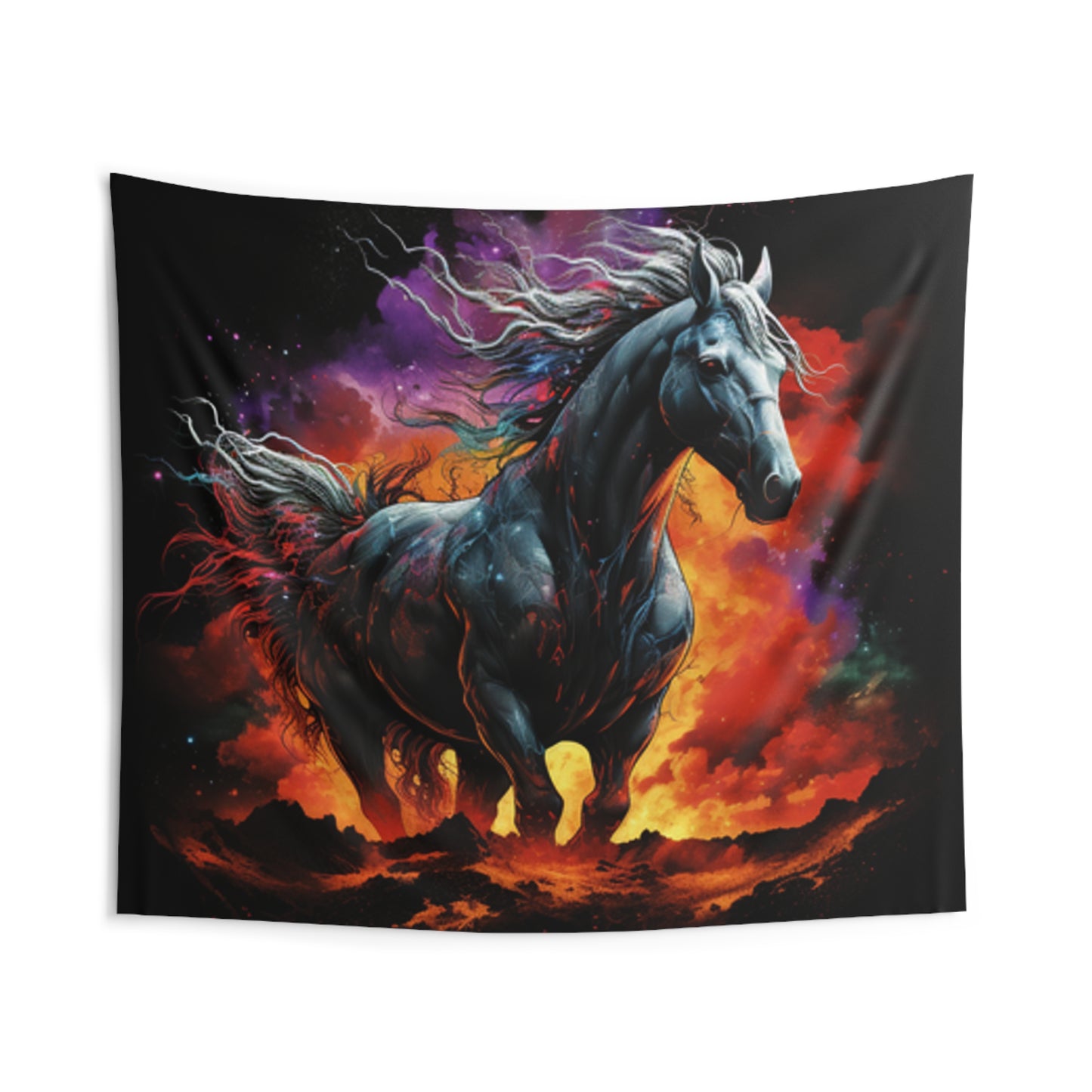 white horse colorful Indoor Wall Tapestries