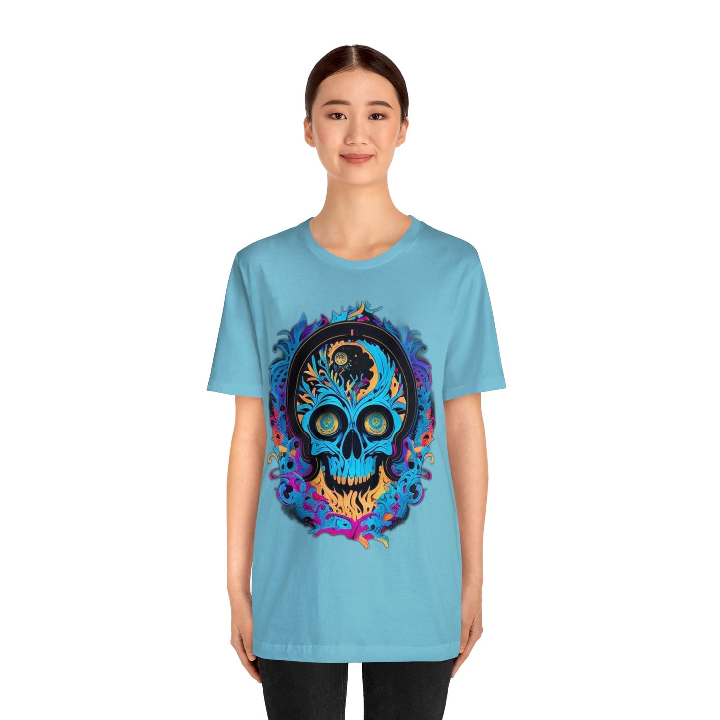 bright blue sugar skull Unisex Jersey Short Sleeve Tee