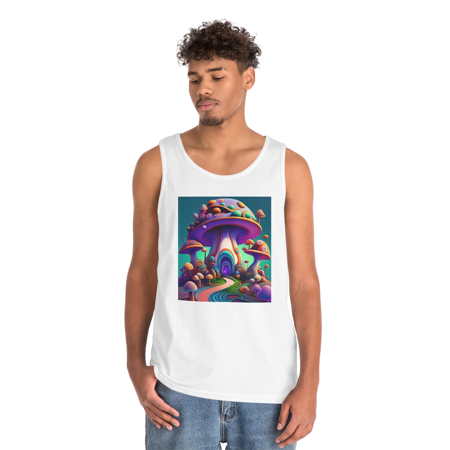 colorful trippy mushroom Unisex Heavy Cotton Tank Top