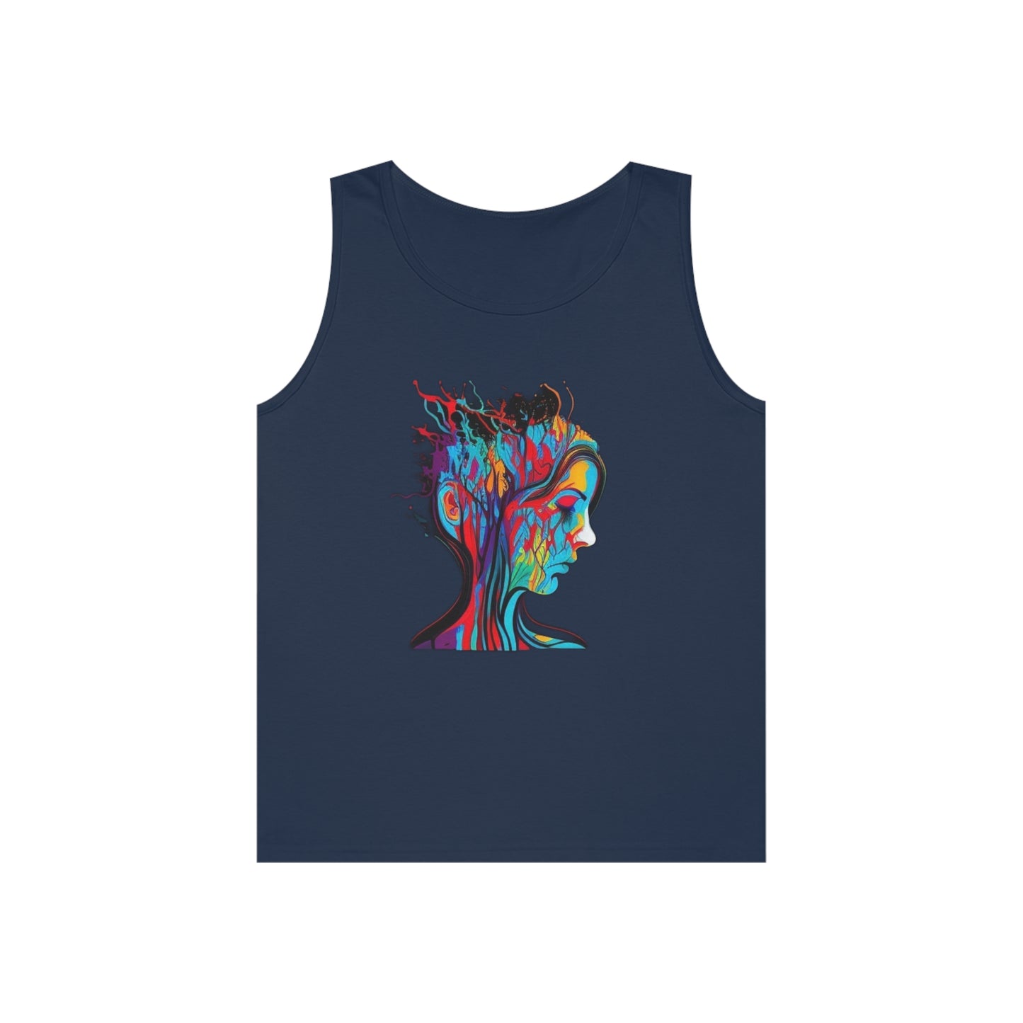 introspective colorful trippy sad face Unisex Heavy Cotton Tank Top