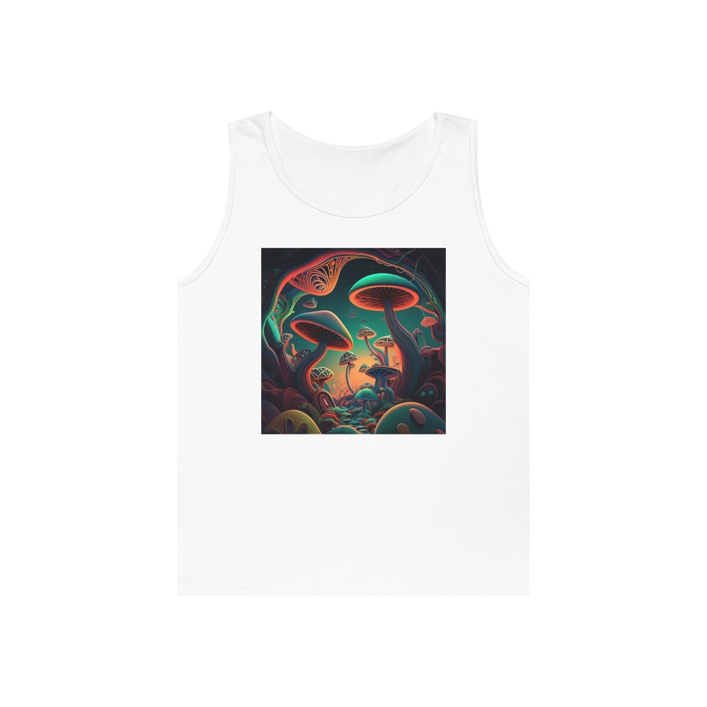 mushroom scenery trippy colorful Unisex Heavy Cotton Tank Top