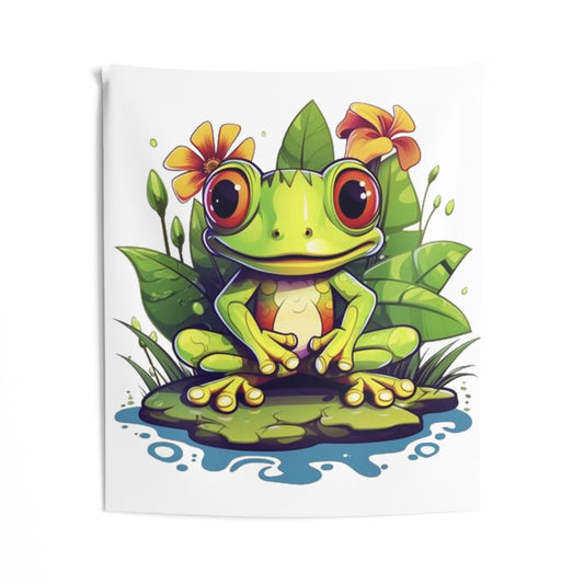 cute frog Lilly pad Indoor Wall Tapestries