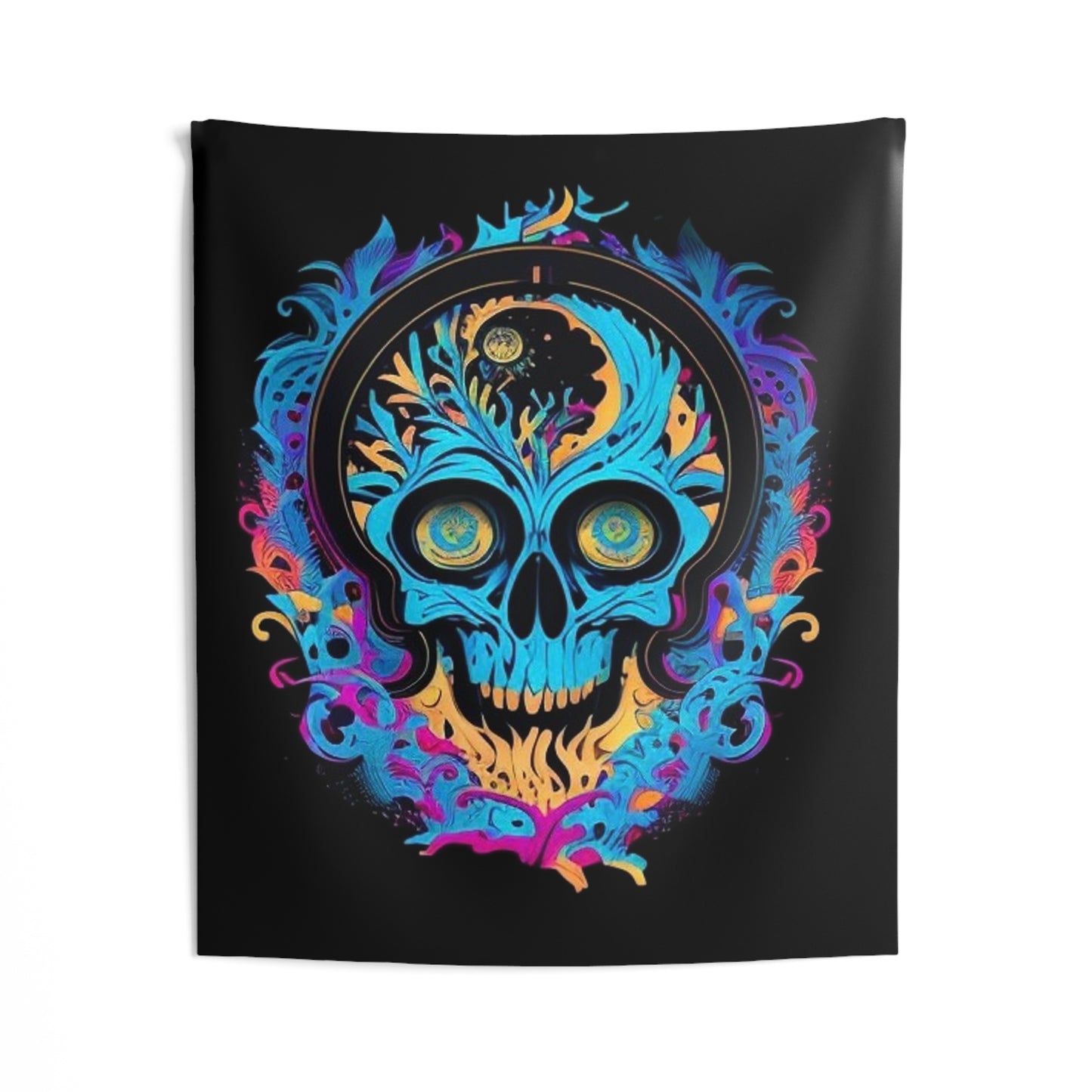 bright blue sugar skull Indoor Wall Tapestries