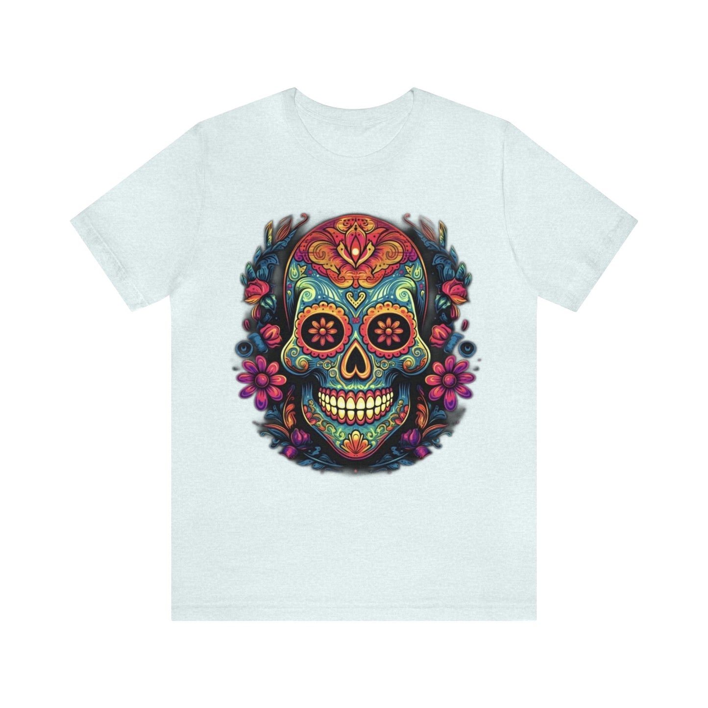 sugar skull and flowers colorful Unisex Jersey Short Sleeve Tee