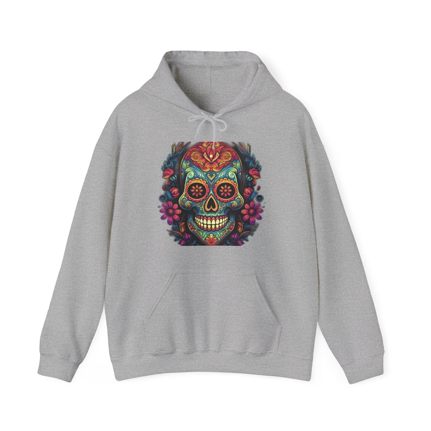 sugar skull and flowers colorful Unisex Heavy Blend™ Hooded Sweatshirt