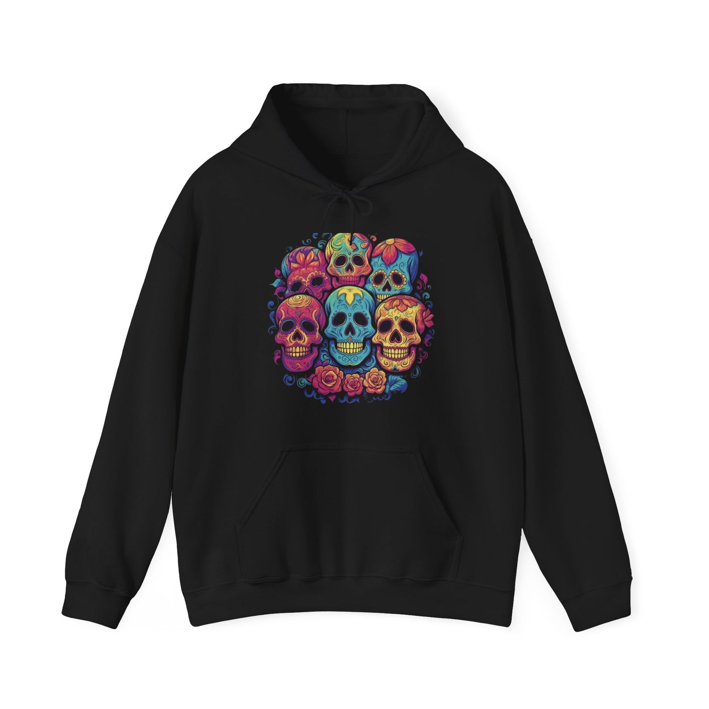 smiling sugar skulls trippy colorful Unisex Heavy Blend™ Hooded Sweatshirt