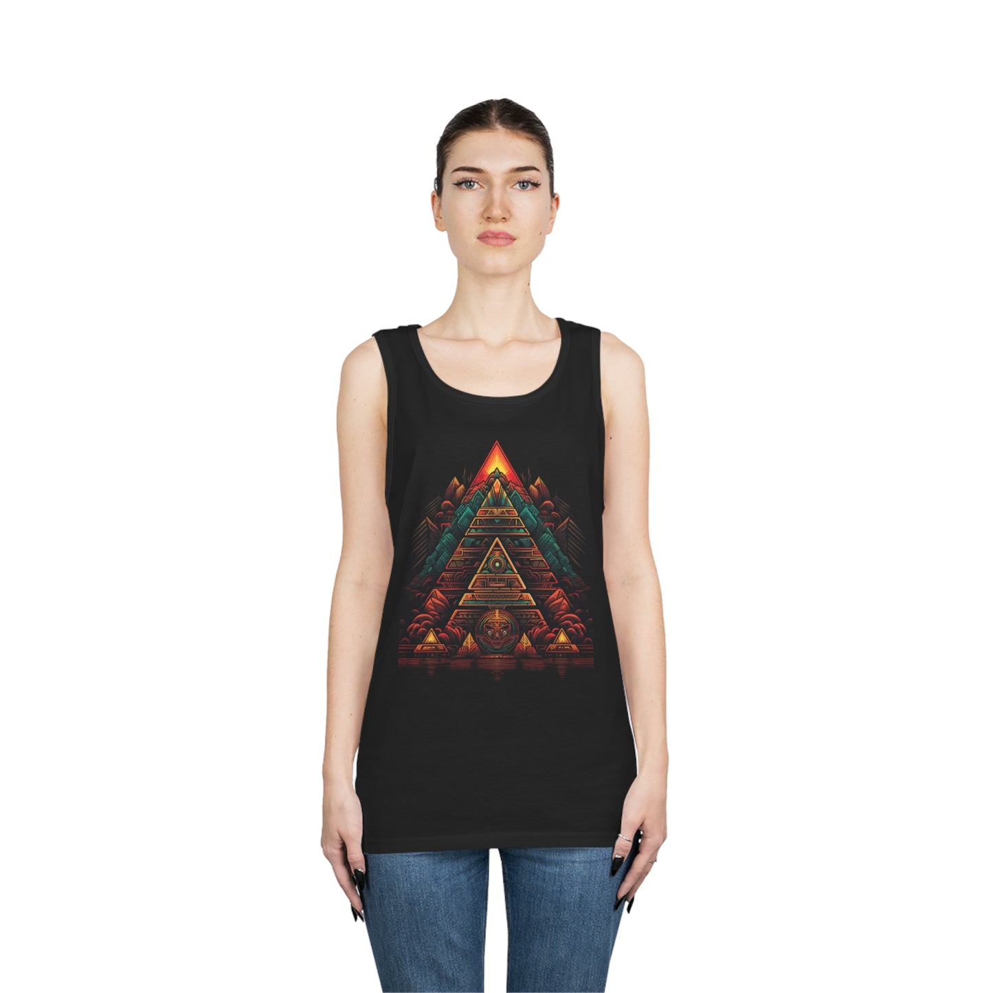 sacred geometry pyramid colorful Unisex Heavy Cotton Tank Top