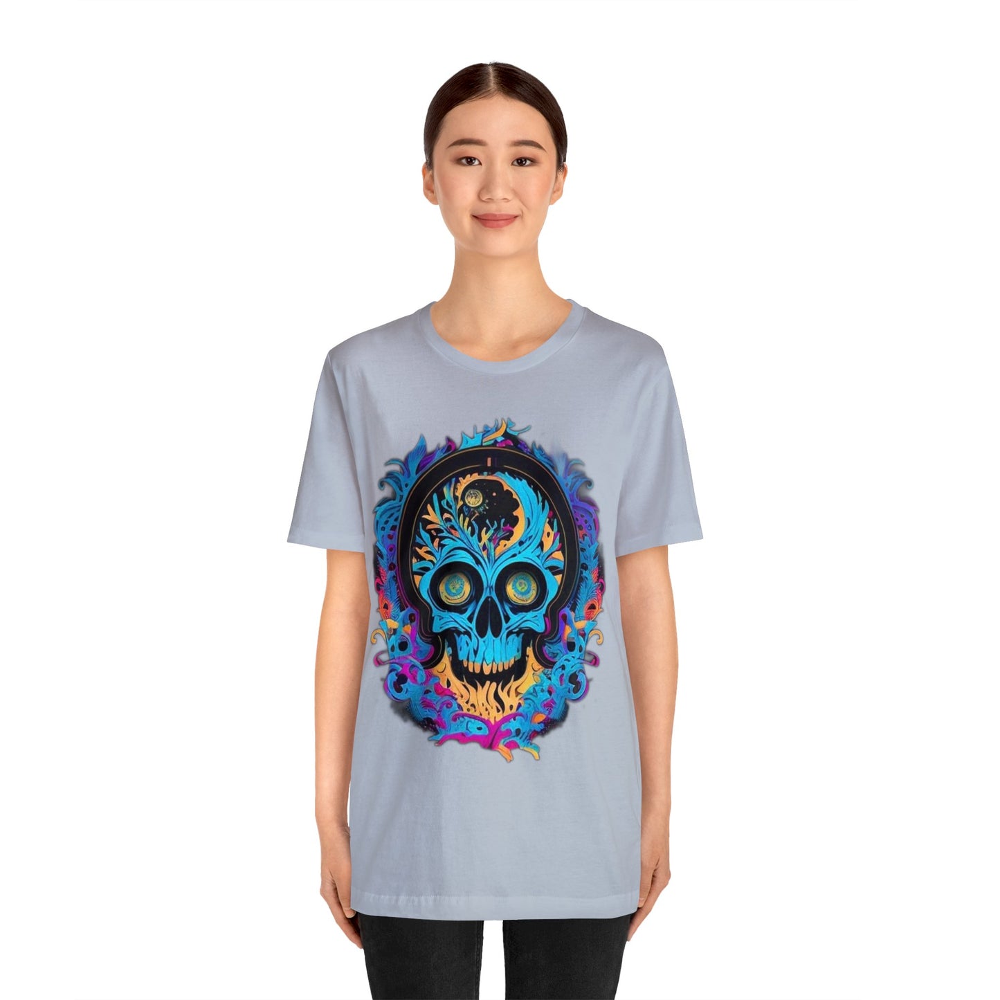 bright blue sugar skull Unisex Jersey Short Sleeve Tee