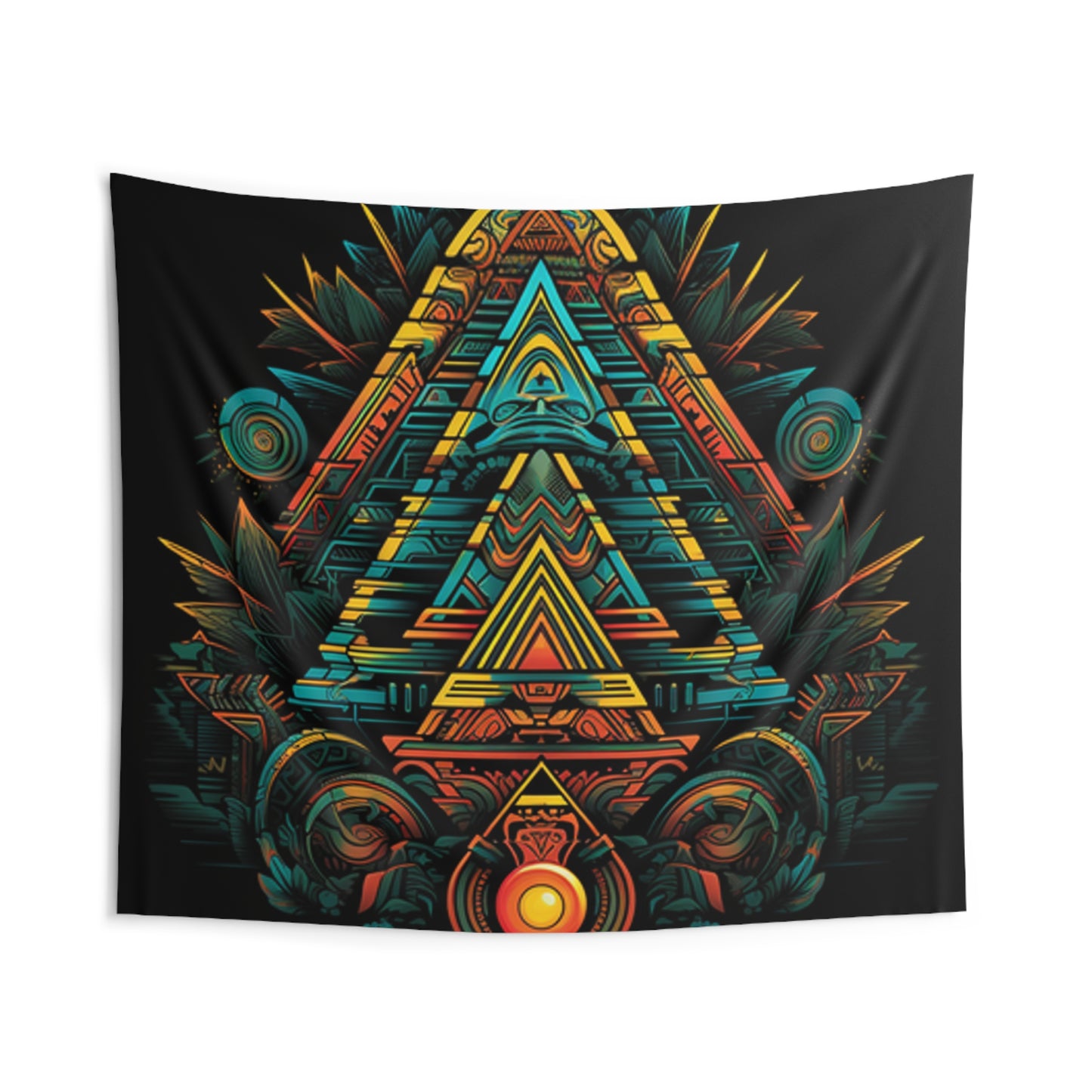 sacred geometry pyramid colorful Indoor Wall Tapestries