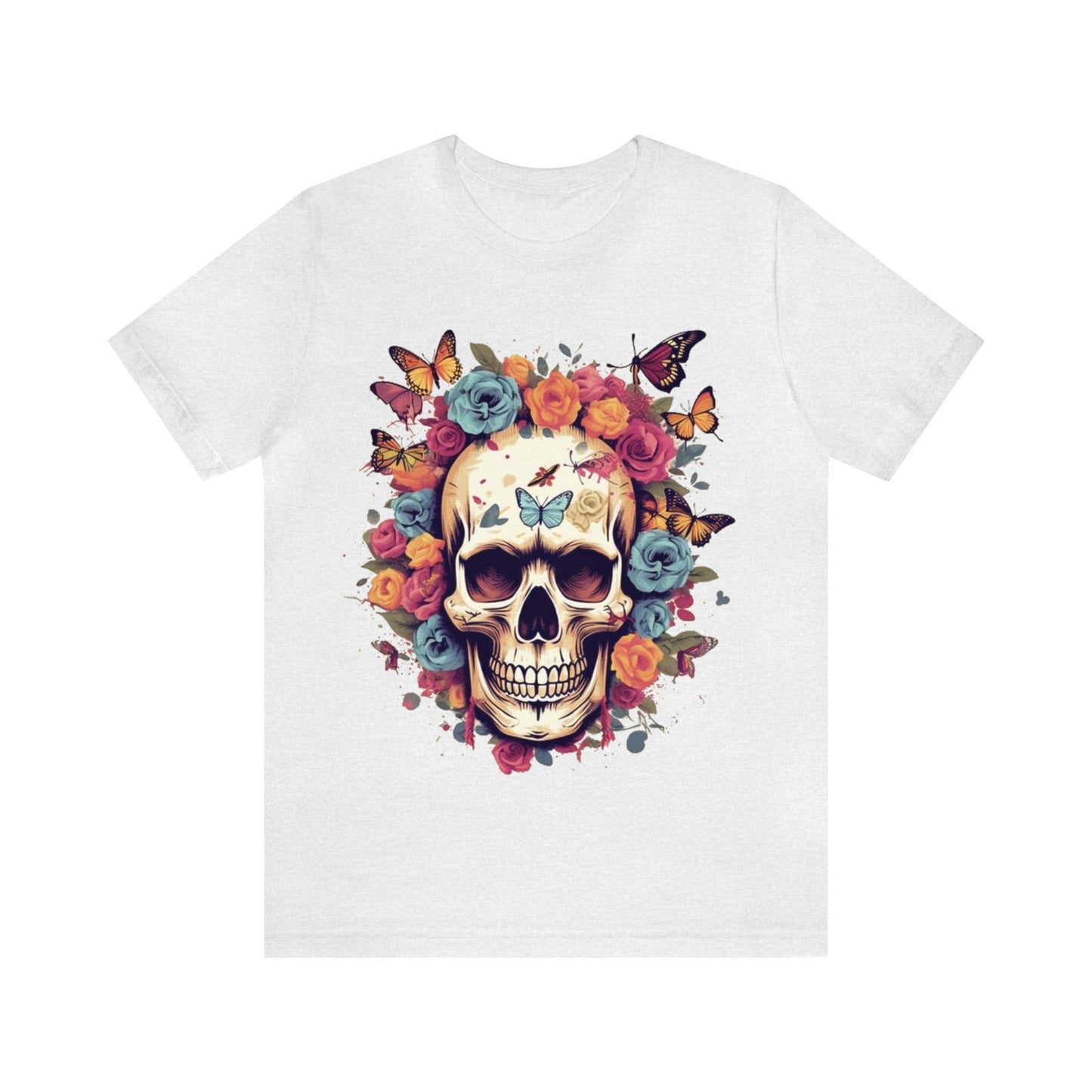 skull butterflies roses colorful Unisex Jersey Short Sleeve Tee