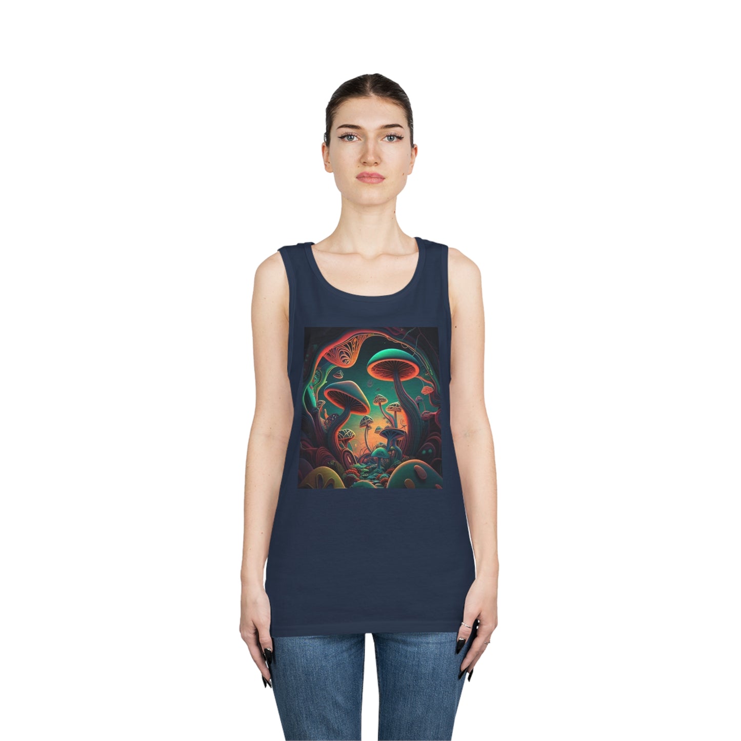 mushroom scenery trippy colorful Unisex Heavy Cotton Tank Top